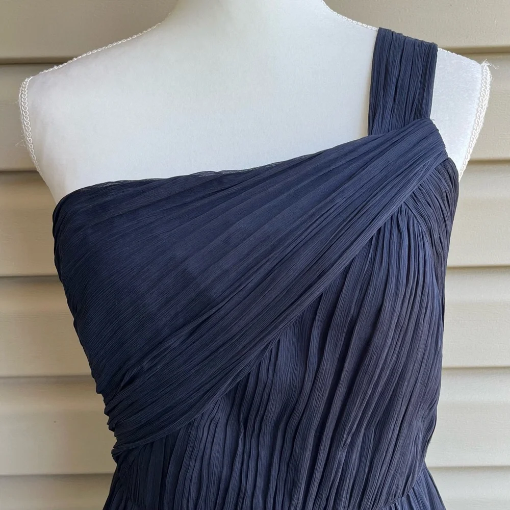 •J. Crew• Navy 100% Silk Chiffon One Shoulder Dress - Size 14 - Picture 3 of 7